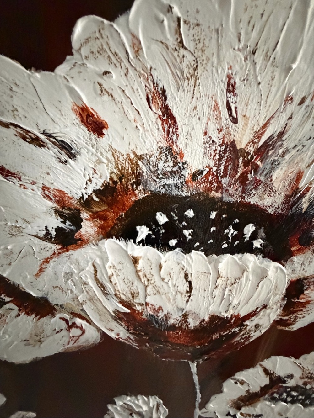 Original Artwork Acrylic’s On Canvas Large White Blooms against Deep Toned Bac - Picture 4 of 16